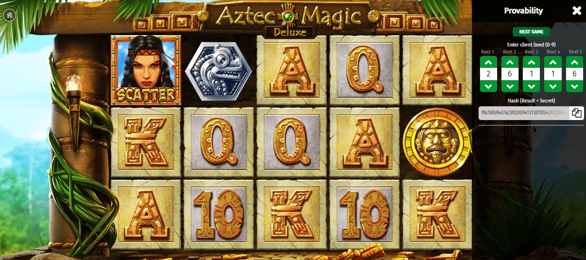 Crypto casinos often feature Provably Fair games like BGaming's Aztec Magic Deluxe